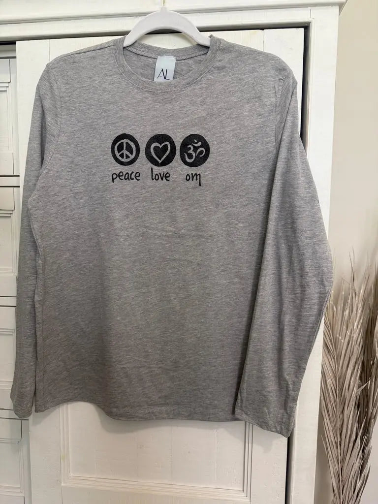 Peace Love Om Long Sleeve Tee - Ancient Language Yoga Clothing