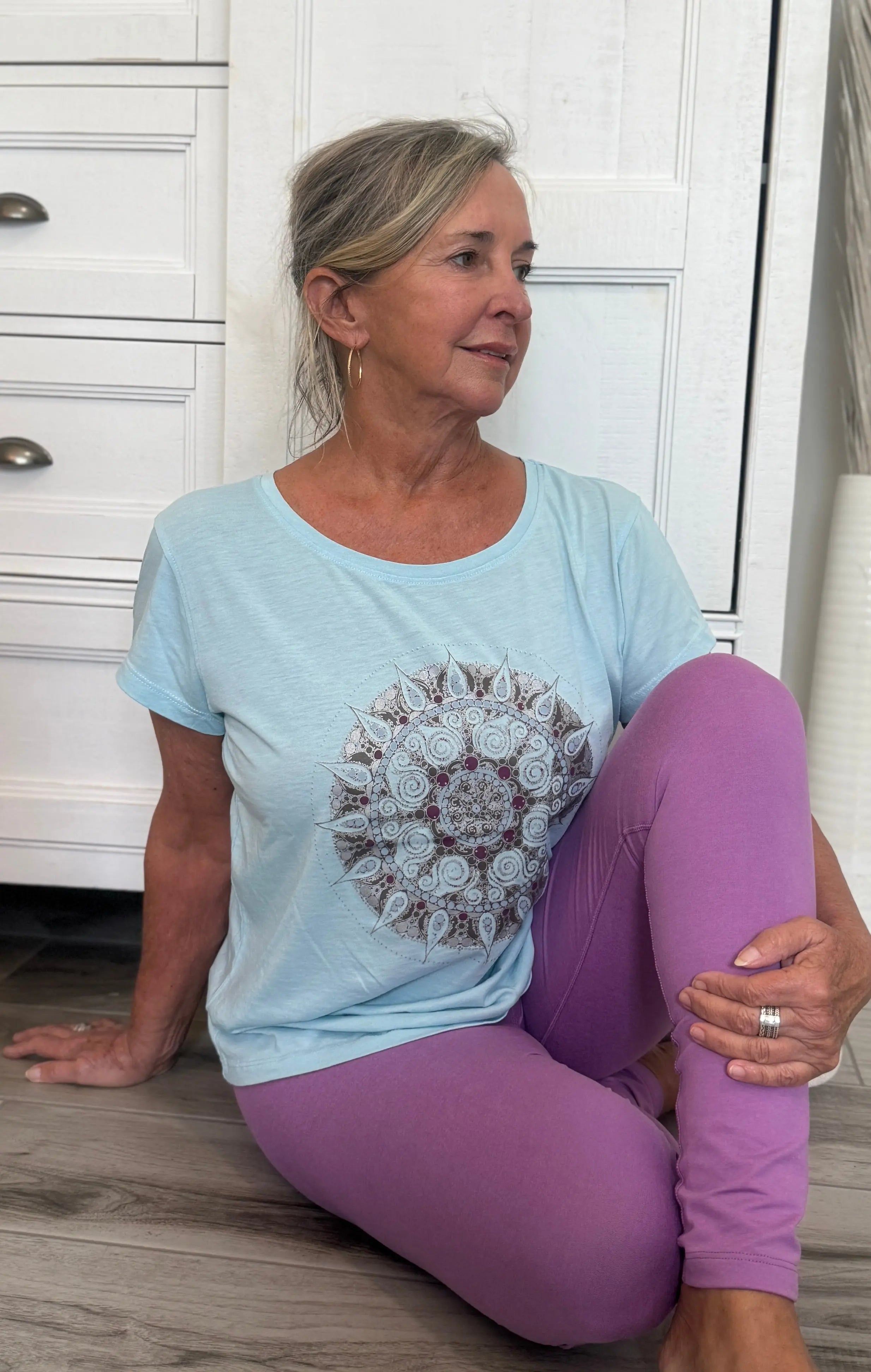 Mandala Women's Boxy Loose Tee - Ancient Language Yoga Clothing