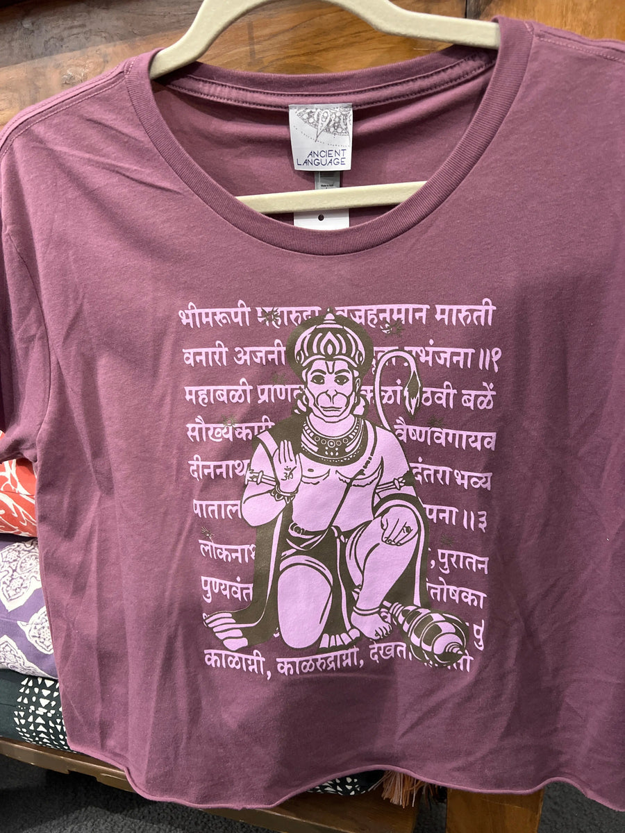 Vintage Hanuman Sanskrit Yoga Crop Tee - Ancient Language Yoga Clothing