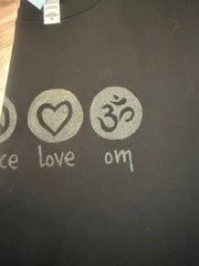 Peace Love Om Relaxed Womens Short Sleeve Tee - Ancient Language Yoga Clothing