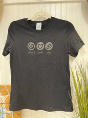 Peace Love Om Relaxed Womens Short Sleeve Tee - Ancient Language Yoga Clothing