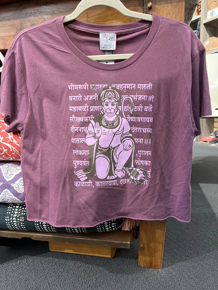 Vintage Hanuman Sanskrit Yoga Crop Tee - Ancient Language Yoga Clothing