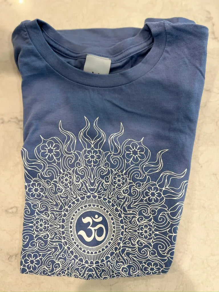 Om Wild Sun Relaxed Womens Short Sleeve Tee - Ancient Language Yoga Clothing