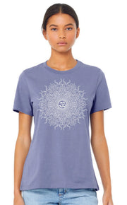 Om Wild Sun Relaxed Womens Short Sleeve Tee - Ancient Language Yoga Clothing