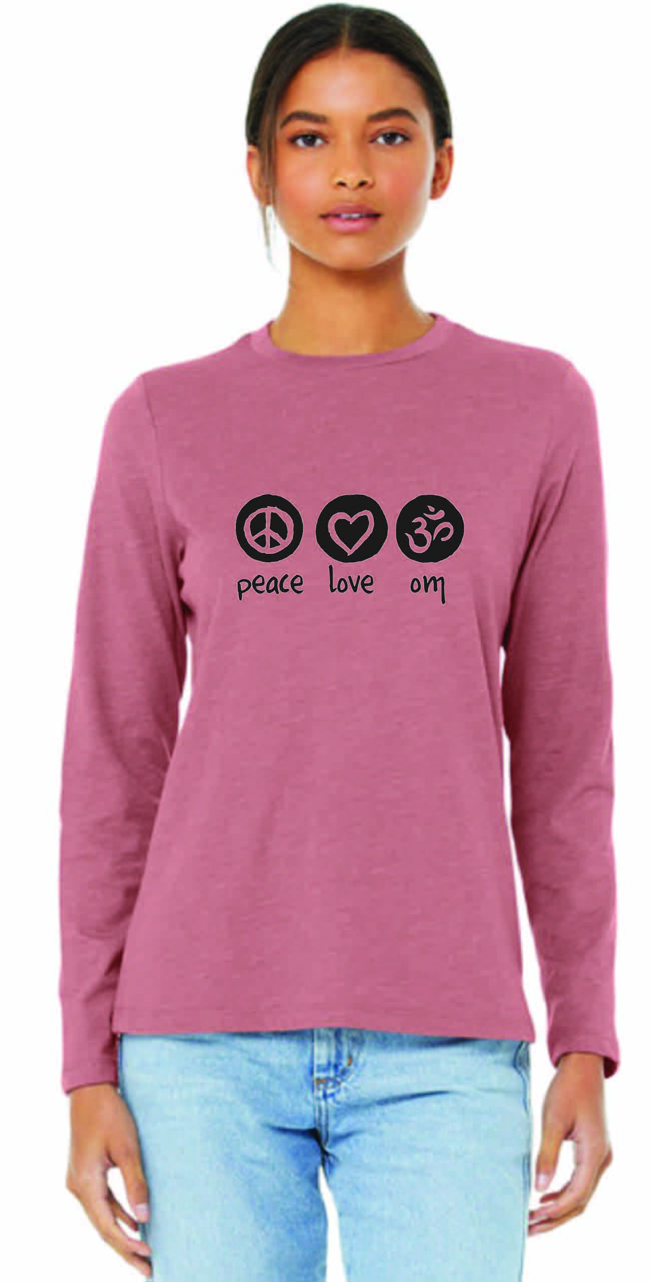 "I'm Mostly Peace Love And Light" Funny Graphic Long Sleeve T-Shirt For Women - Loose Fit Tee, Grey Large