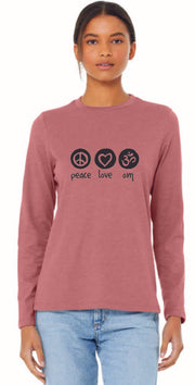 Peace Love Om Long Sleeve Tee - Ancient Language Yoga Clothing