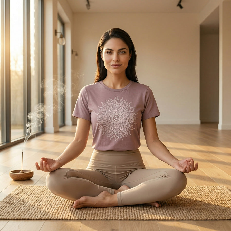 Om Wild Sun Relaxed Women's Short Sleeve Tee in Light Violet