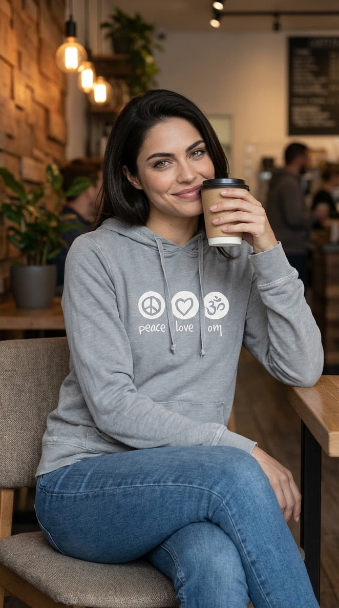 Peace Love Om Vintage Lightweight Hoodie in Denim Blue