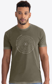 Om Sunburst Spiral Men's Soft Wash Short Sleeve tee in Khaki Green