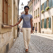 Arriving Soon Mandala Women's Bamboo Organic Cotton Cap Sleeve Tee in Stone Blue