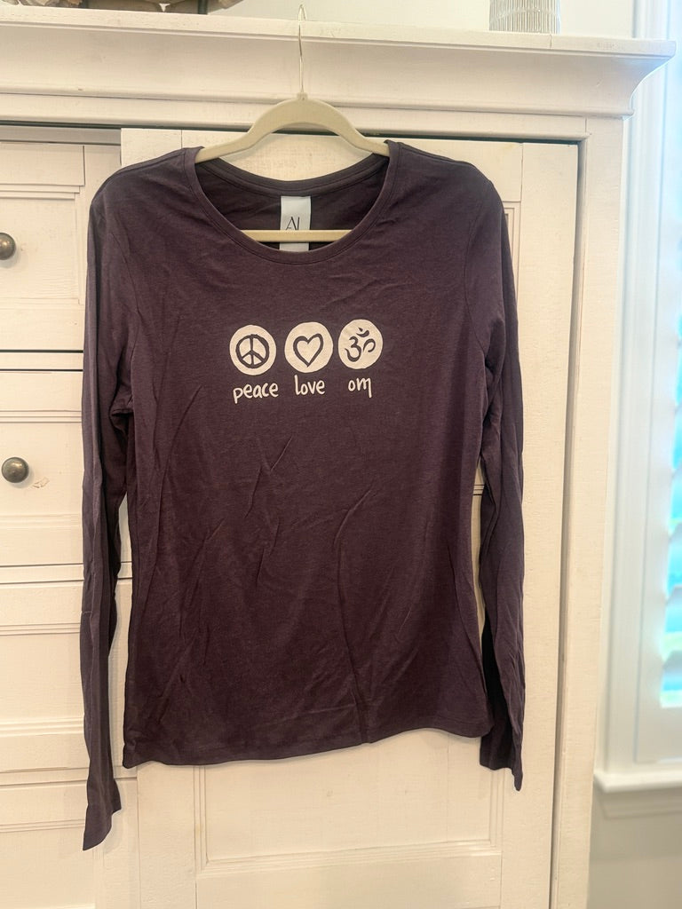 Peace Love Om Women's Bamboo Long Sleeve Tee Ancient Language Yoga Clothing