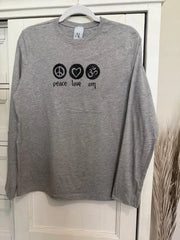 Peace Love Om Long Sleeve Tee - Ancient Language Yoga Clothing