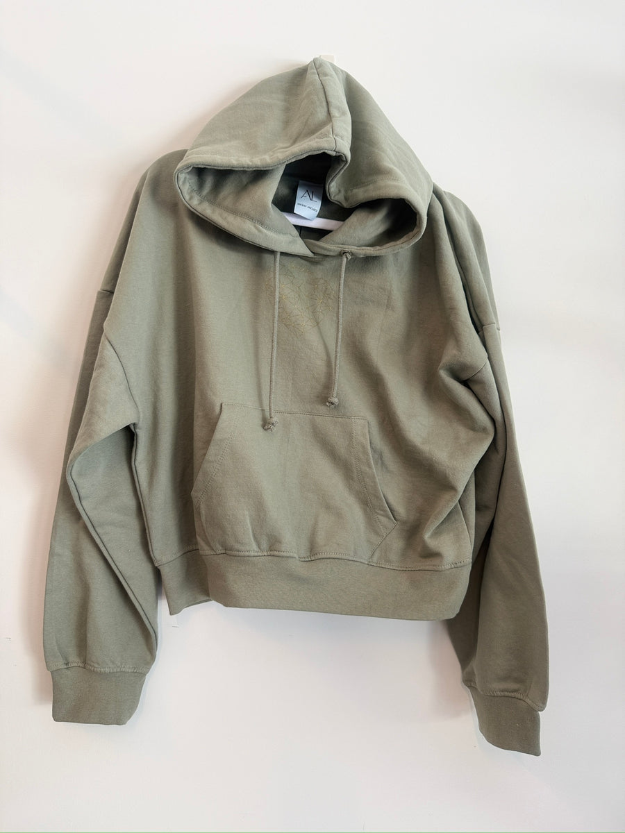 Be Love Diamond Heart Women's Snuggly Fleece Crew in Green Earth Sage