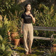 Peace Love Om Relaxed Women's V Neck Short Sleeve Tee In Black
