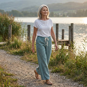 Drawstring Hemp Organic Cotton Wide Leg Pant in Teal