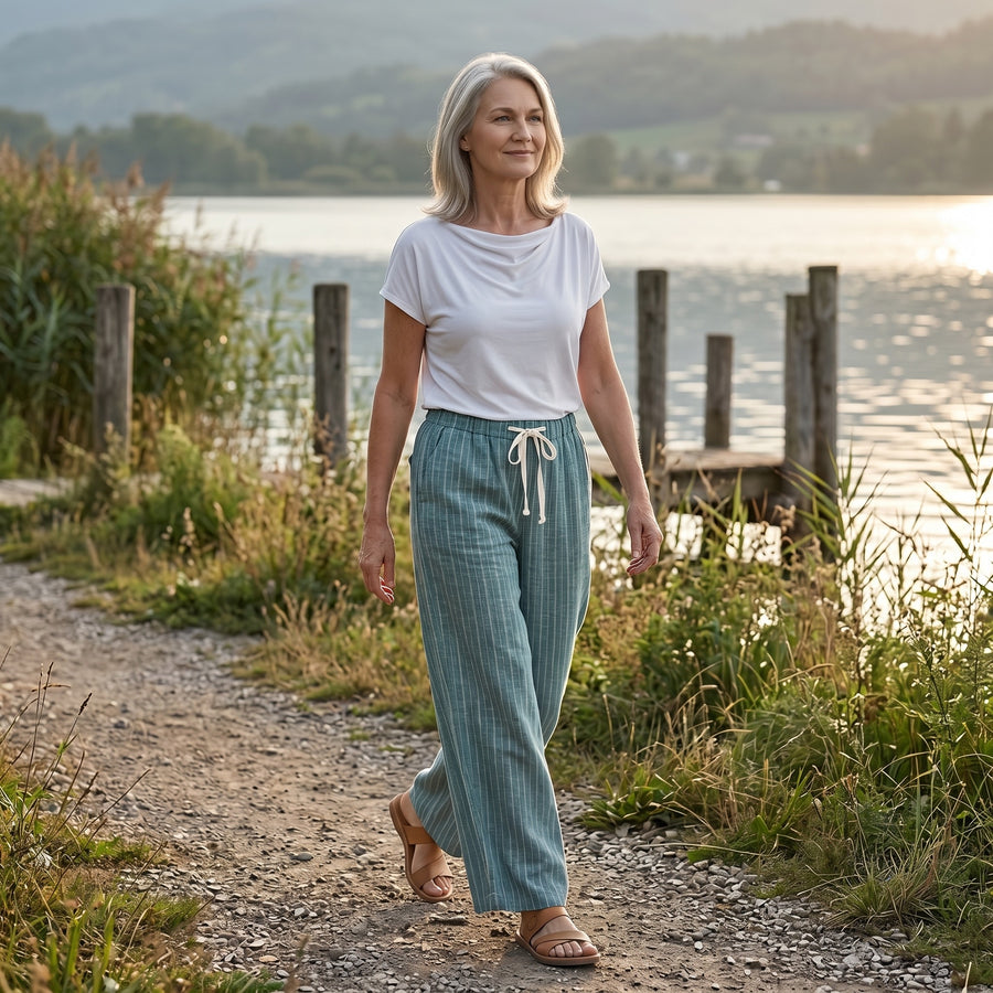 Drawstring Hemp Organic Cotton Wide Leg Pant in Teal