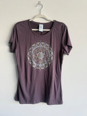 Silver Mandala Women's Bamboo Cap Sleeve Tee in Dusty Purple