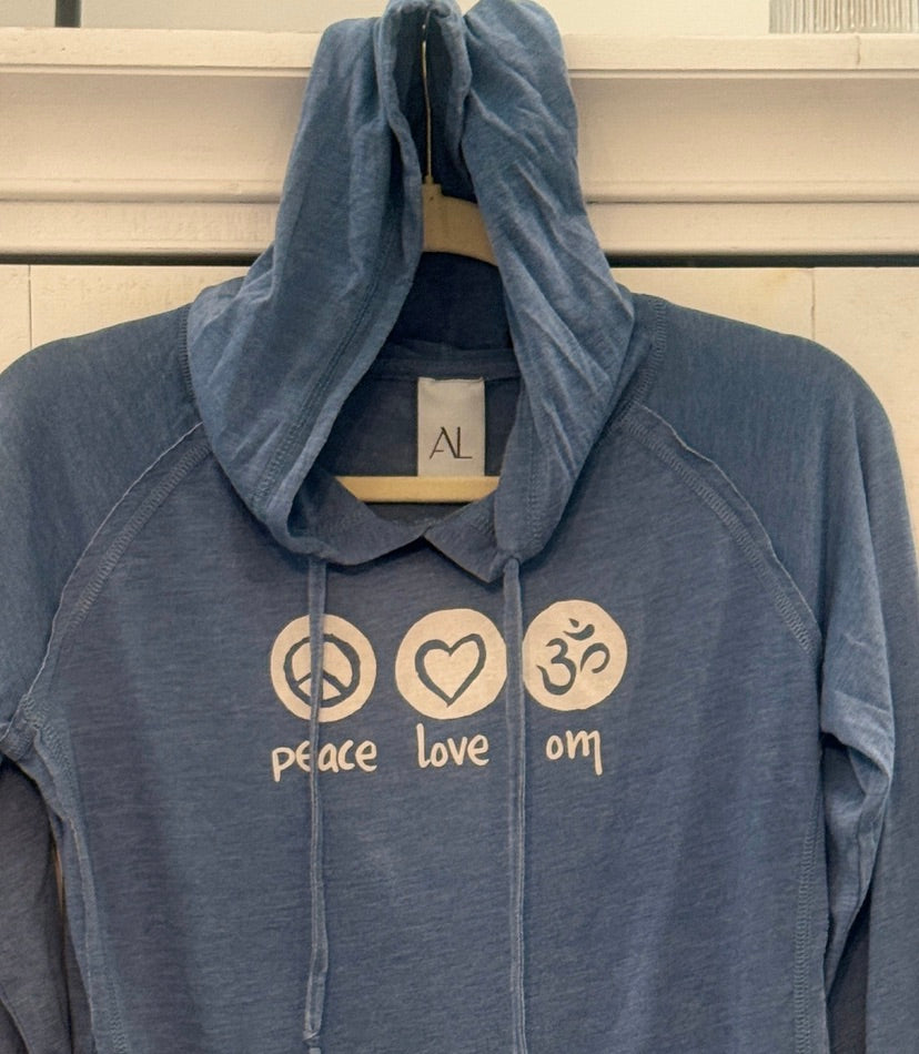 Peace Love Om Vintage Lightweight Hoodie in Denim Blue