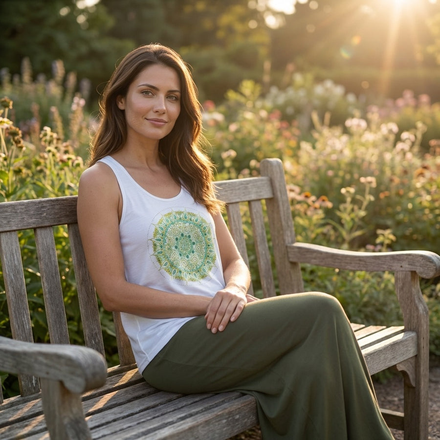 Mandala Women's Racerback Flowy Tank in White