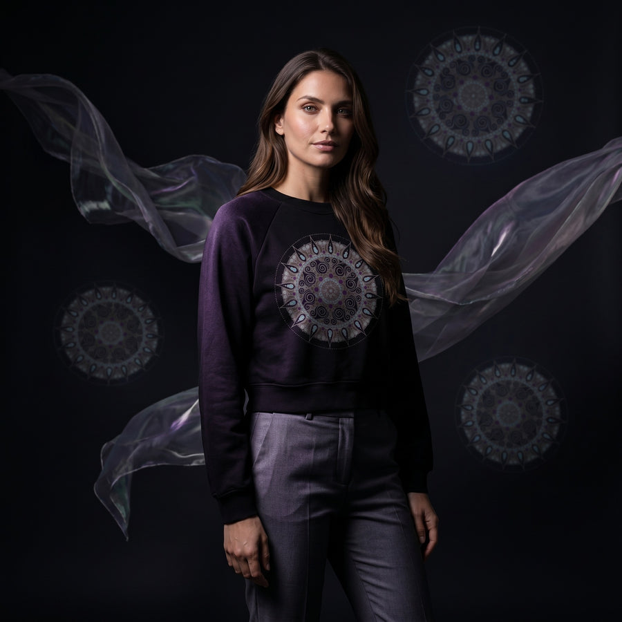 Mandala Women's Crew Sweatshirt in Black