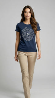 Zen Spiral Women's Pima Cotton Cap Sleeve Tee in Navy Blue