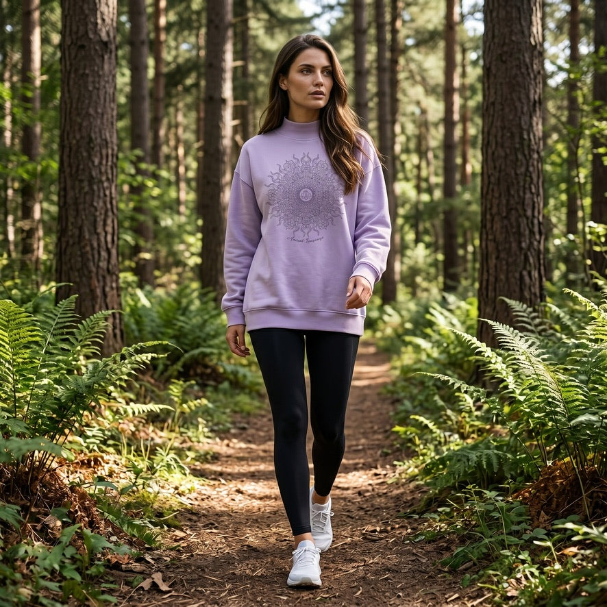 Lotus Wild Sun Women's Mock Neck Oversize Sweatshirt in Orchid Lavender