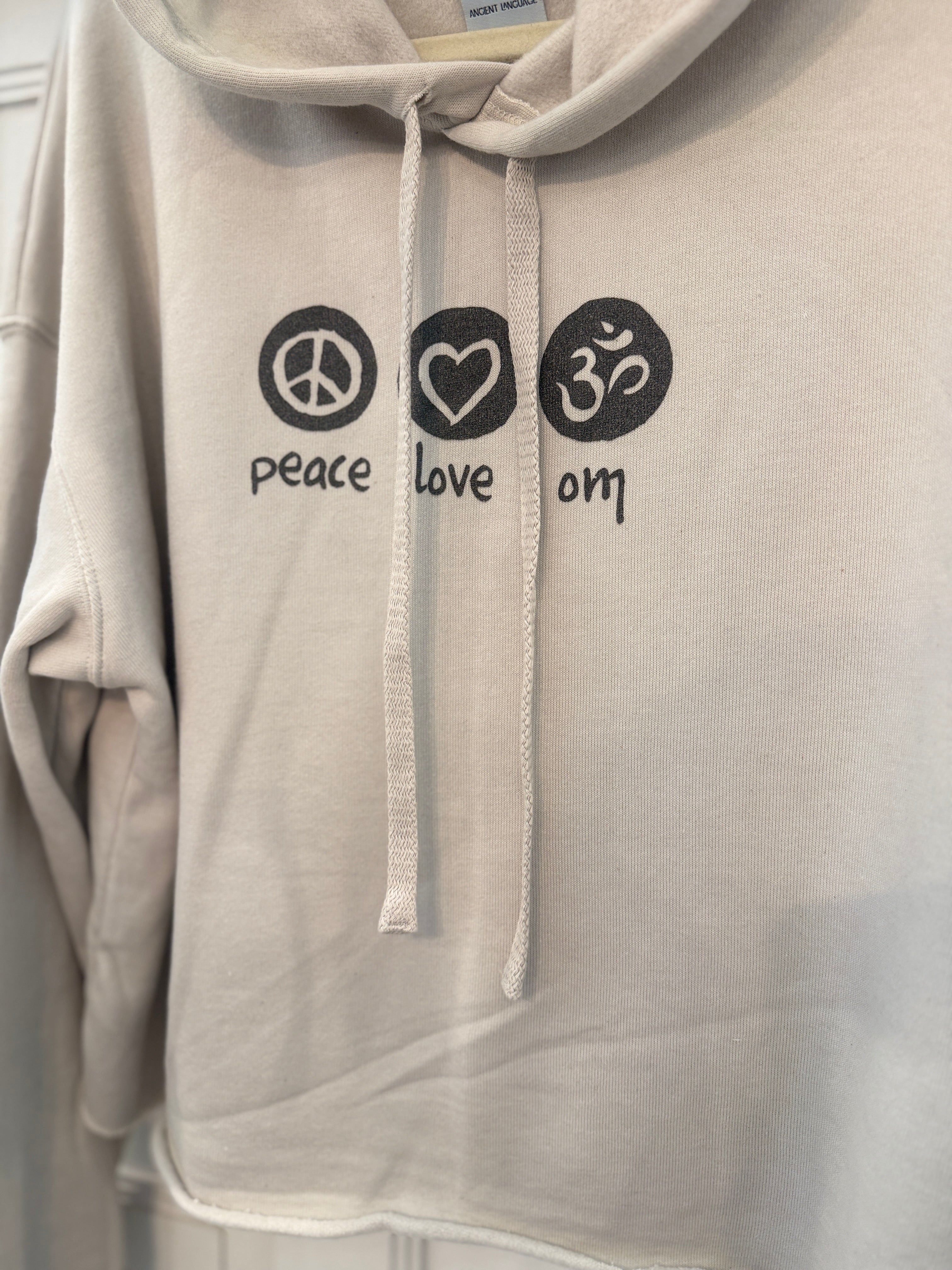 Peace Love Om Crop Hoodie Ancient Language Yoga Clothing