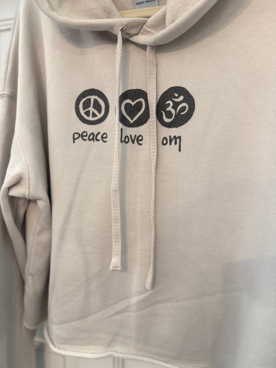 Peace Love Om Crop Hoodie Ancient Language Yoga Clothing
