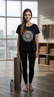 Mandala Women's Boxy Loose Tee in Black
