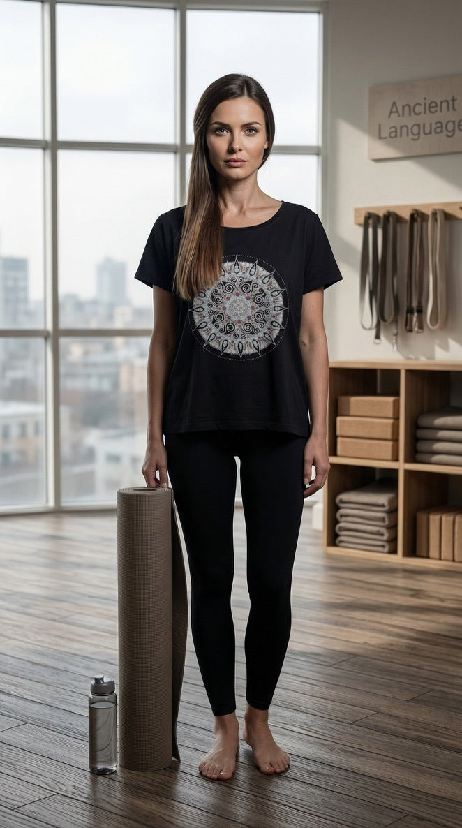 Mandala Women's Boxy Loose Tee in Black
