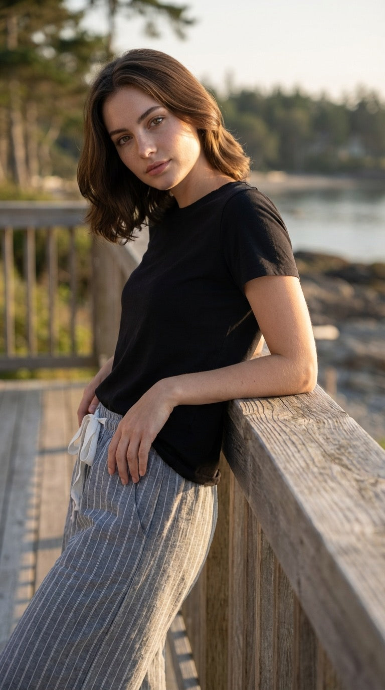 Drawstring Hemp Organic Cotton Wide Leg Pant in Navy