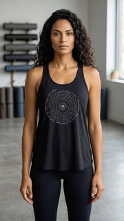 Om Sunburst Spiral Women's Flowy Tank in Black