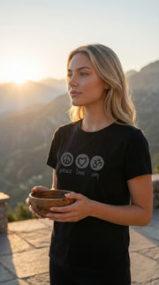 Peace Love Om Relaxed Women's Short Sleeve Tee In Black