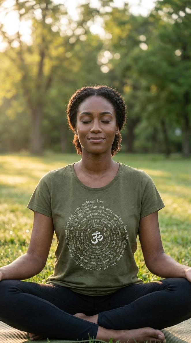 Zen Spiral Women's Bamboo Cap Sleeve Tee in Moss