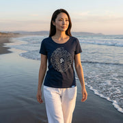 Zen Spiral Women's Pima Cotton Cap Sleeve Tee in Navy Blue