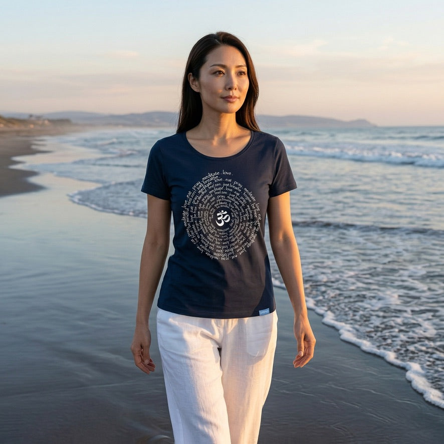 Zen Spiral Women's Pima Cotton Cap Sleeve Tee in Navy Blue