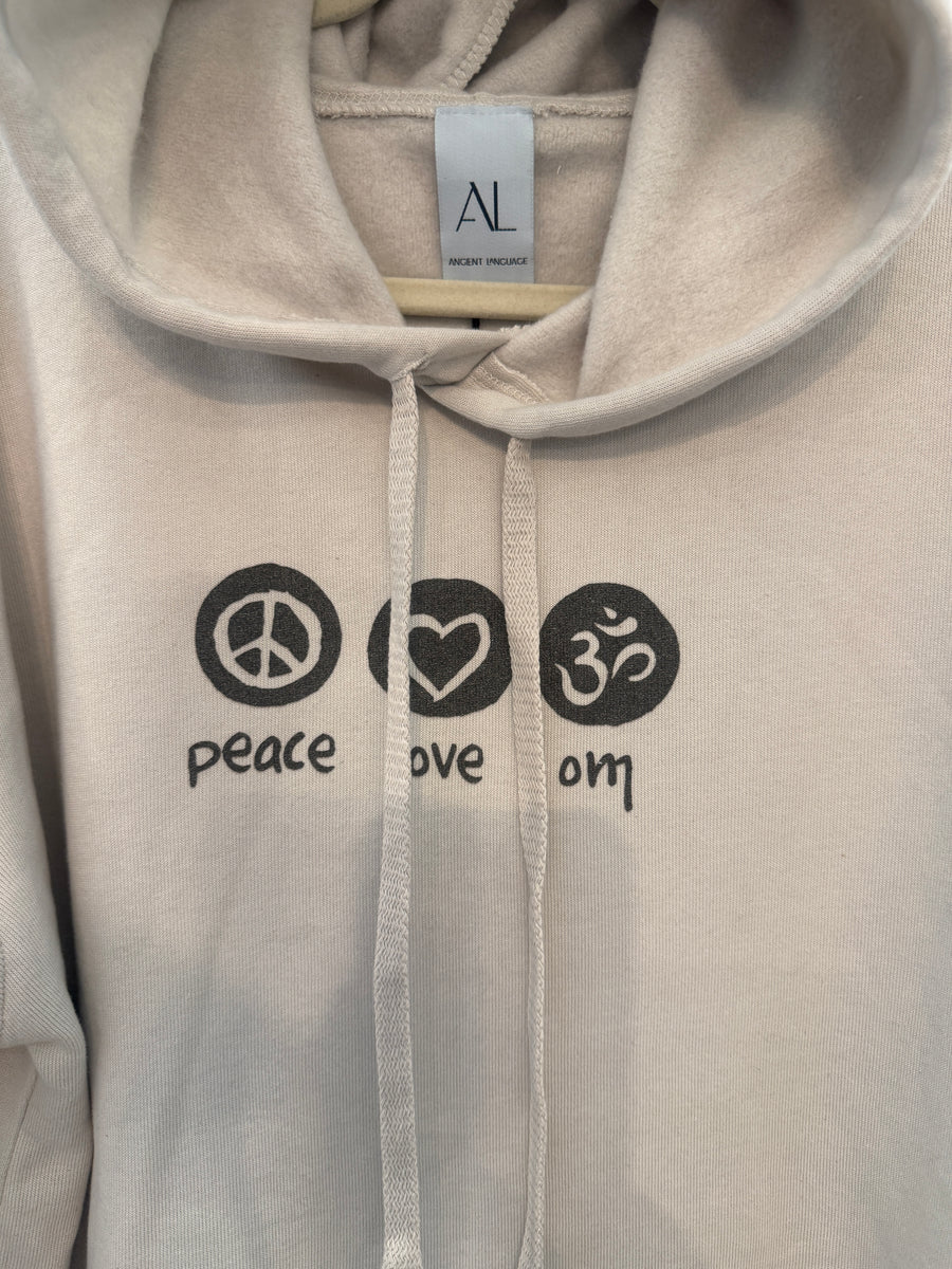 Peace Love Om Crop Hoodie Ancient Language Yoga Clothing