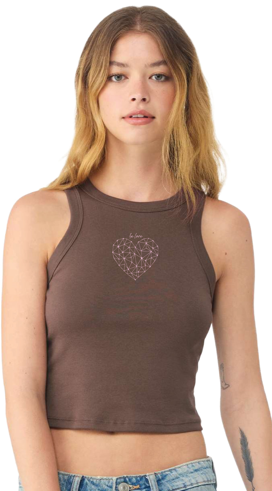 Arriving Soon Be Love Diamond Heart Crop Rib Tank in Cocoa Brown