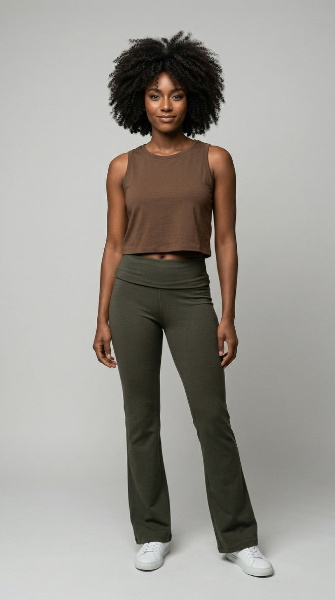 Bamboo Cotton Asana Bootcut Yoga Pant in Moss Green