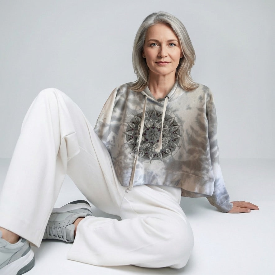 Mandala Women's Tie Dye Hoodie in Grey