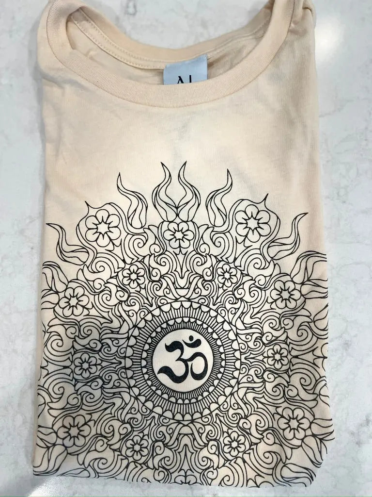 Om Wild Sun Relaxed Womens Short Sleeve Tee - Ancient Language Yoga Clothing