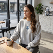 Arriving Soon Swirl Om Embroidered Corded Women's 100% Cotton Crew Sweatshirt in Steel Grey