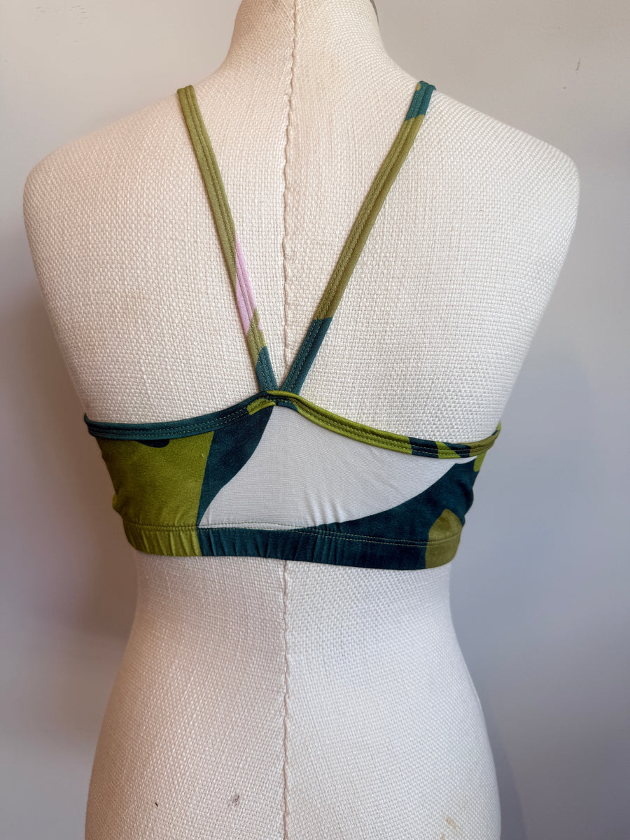 Bralette in Tropical Green,White & Pink Print
