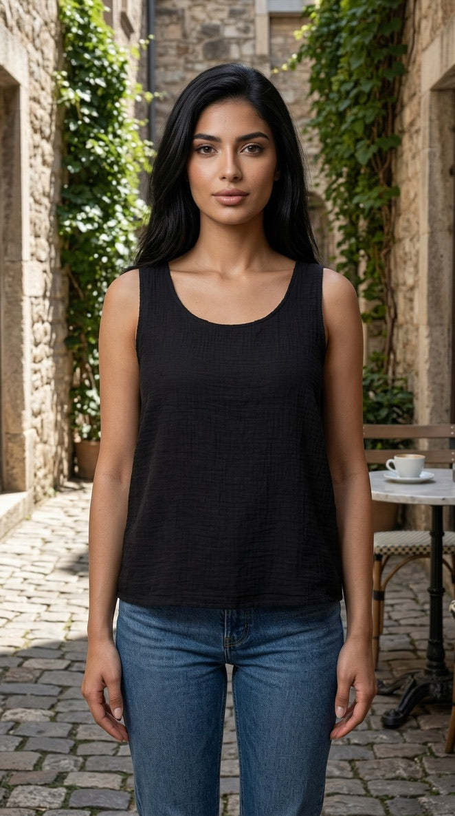 Gauze Easy Tank in Black