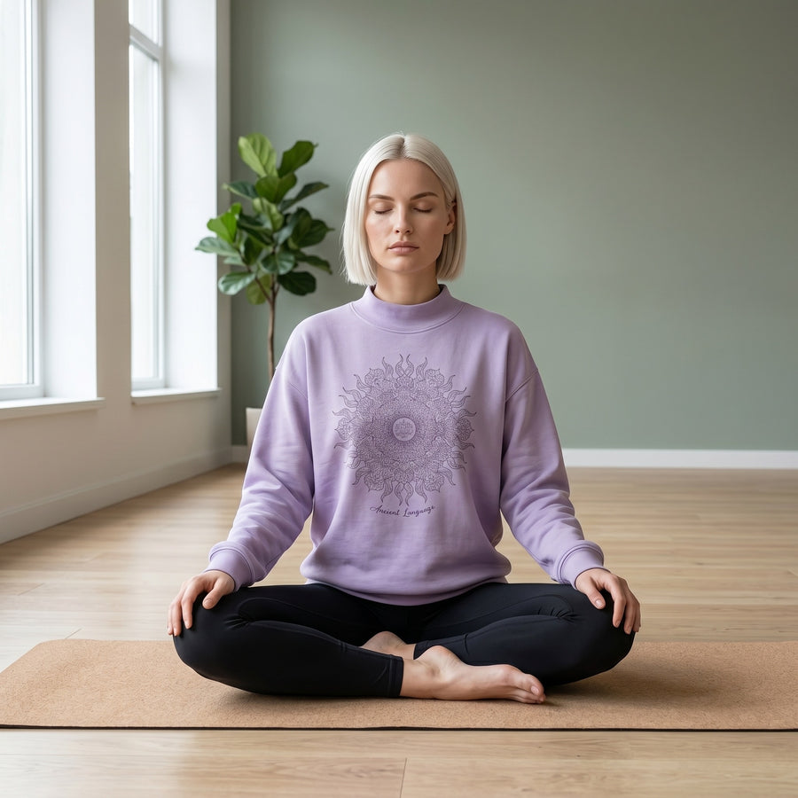 Lotus Wild Sun Women's Mock Neck Oversize Sweatshirt in Orchid Lavender