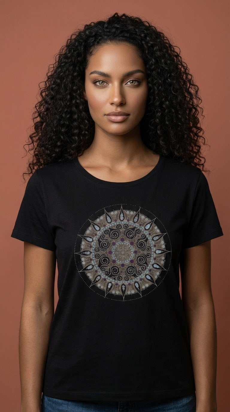 Mandala Women's Boxy Loose Tee in Black