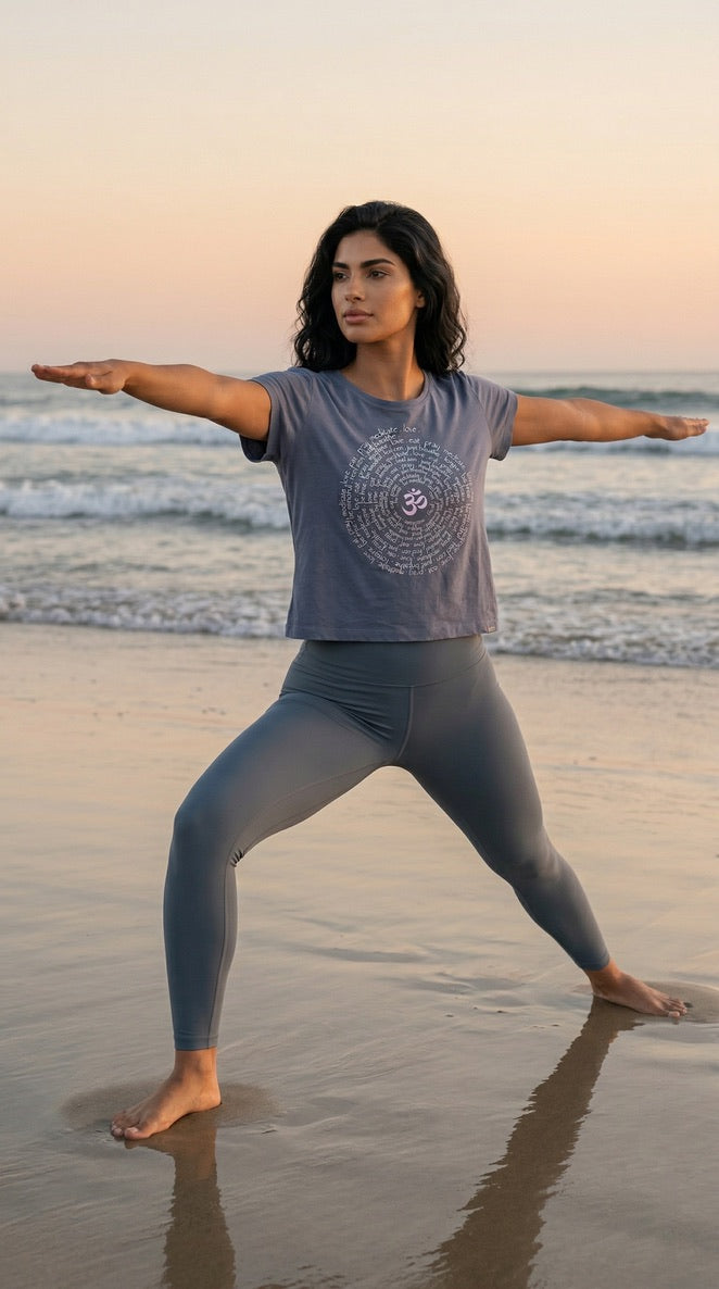 Zen Spiral Women's Bamboo Organic Cotton Cap Sleeve Tee in Stone Blue