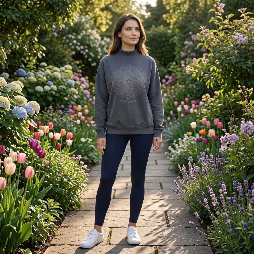 Lotus Wild Sun Women's Mock Neck Oversize Sweatshirt in Faded Navy