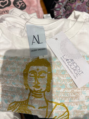 Vintage Buddha Raw Edge Tee Ancient Language Yoga Clothing