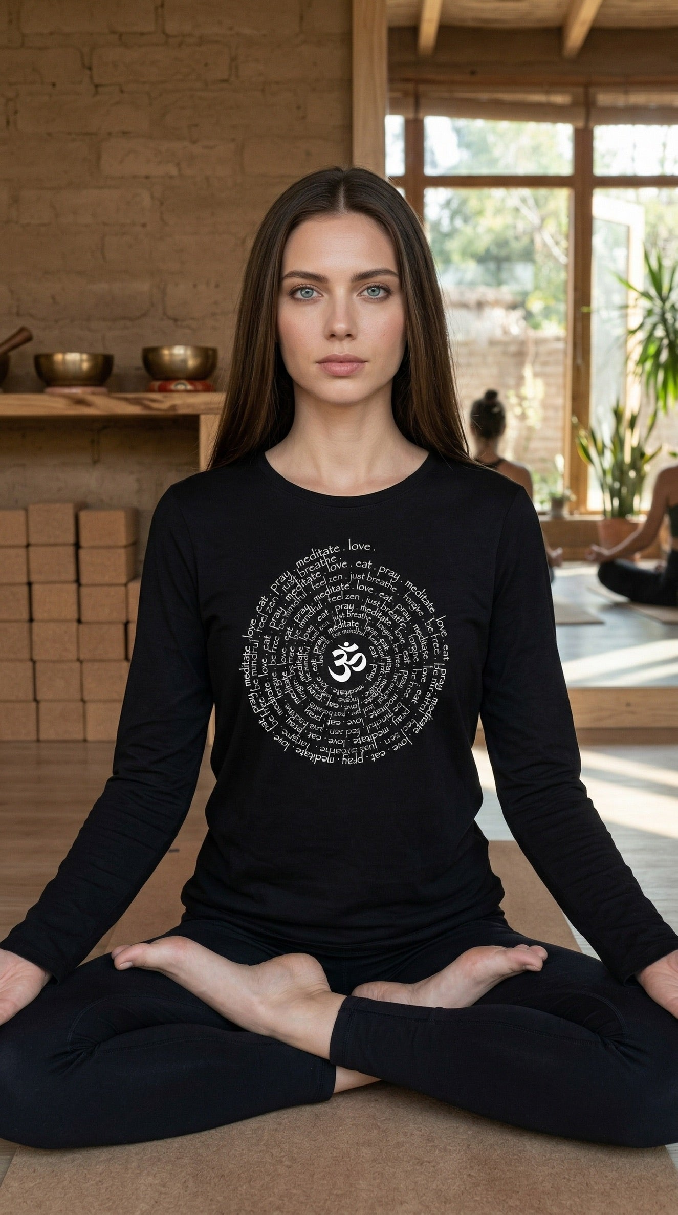 Zen Spiral Women's Bamboo Long Sleeve Tee in Black